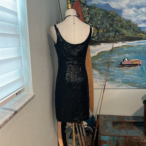 Vintage St Martin Jeanette Black Sequin Cocktail Dress Y2K Mob Wife Glam Size 8 - Picture 7 of 11